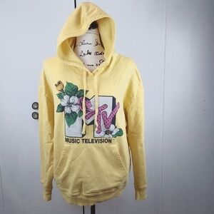 MTV- Womens Adult Novelty Print Graphic MTV Logo Yellow Hoodie Sz.XL